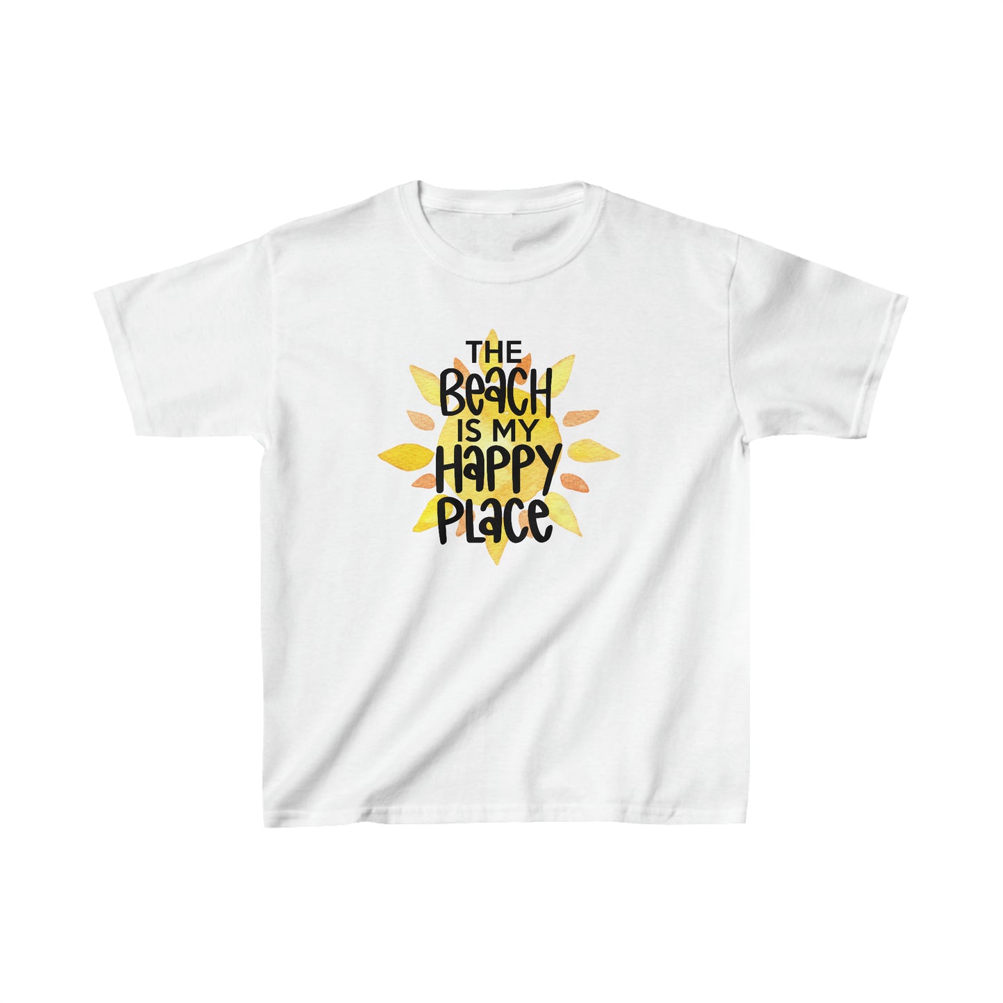 The Beach is my Happy Place - Watercolor Sun - Kids Heavy Cotton Tee