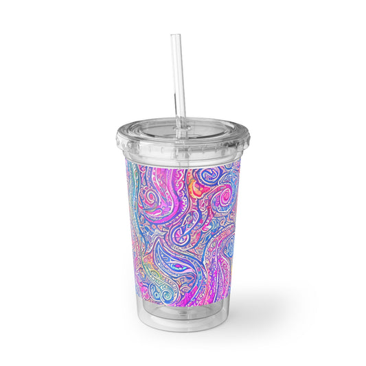 Amazing - Multicolored Watercolor Paisley 1 - Clear - Suave Acrylic Cup - 16oz