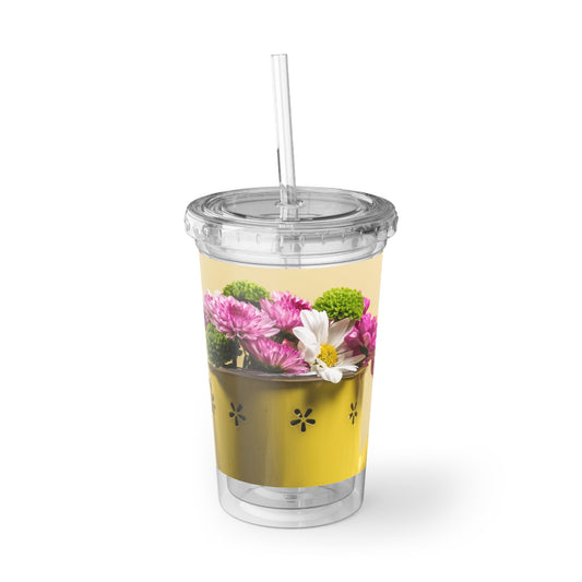 Bright Yellow Flowers in Watering Can - Suave Acrylic Cup - 16oz
