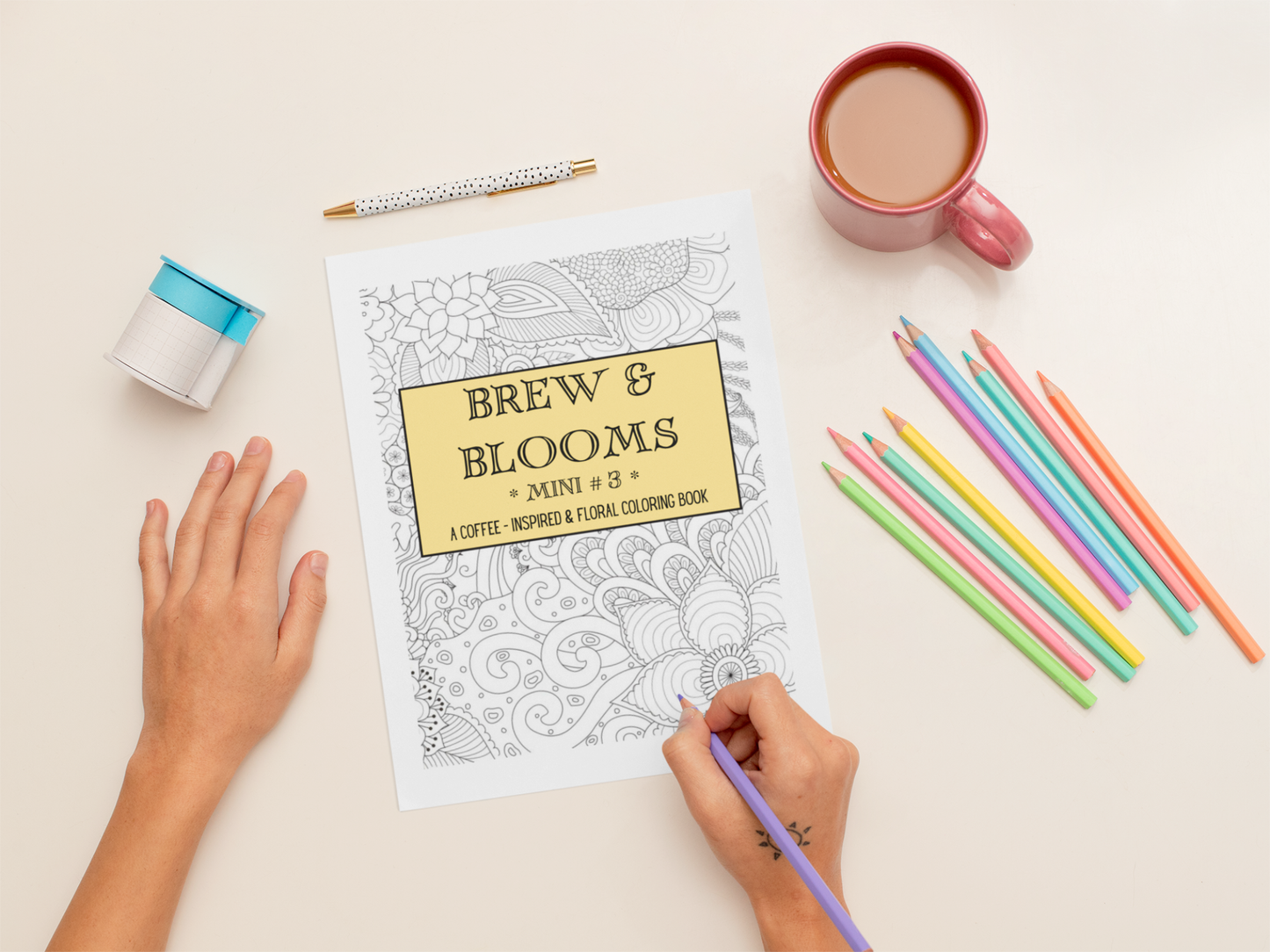 Brew & Blooms - Mini 3 - A Coffee-Inspired & Floral Coloring Book - Digital Download
