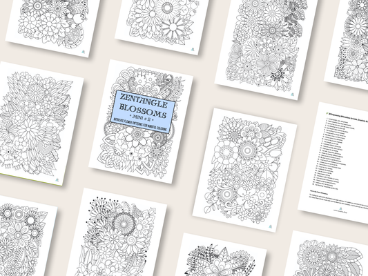 Zentangle Blossoms - Mini 2 - Intricate Flower Patterns for Mindful Coloring - Digital Download