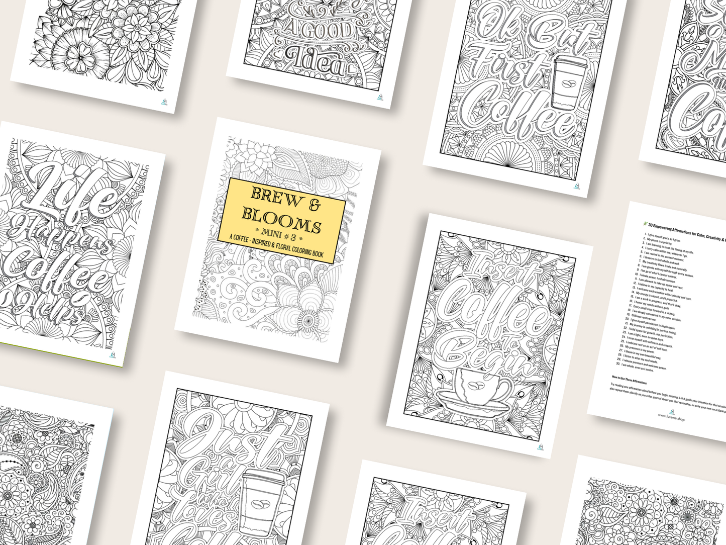 Brew & Blooms - Mini 3 - A Coffee-Inspired & Floral Coloring Book - Digital Download