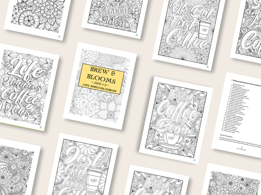 Brew & Blooms - Mini 3 - A Coffee-Inspired & Floral Coloring Book - Digital Download
