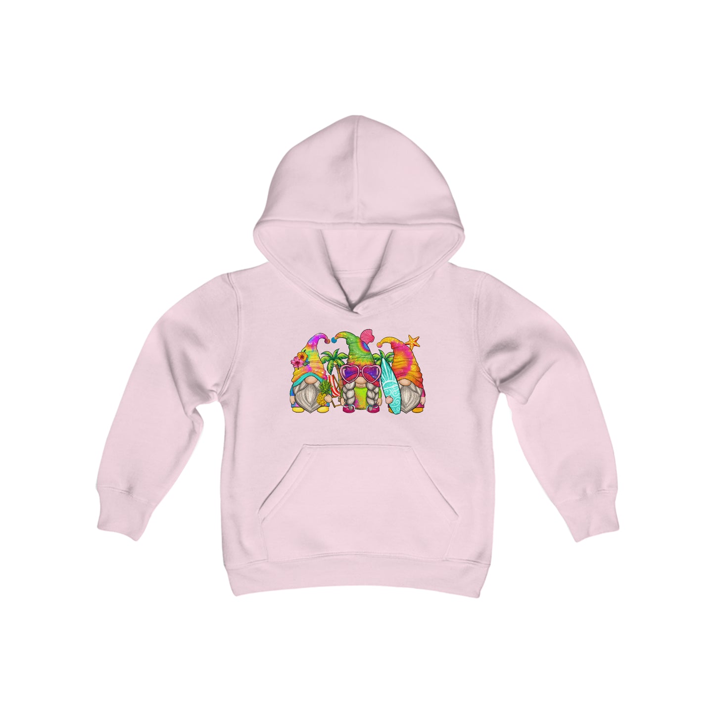 Cute Summer Gnomes - Surf Board - Sunglasses, Beach Days - Youth Heavy Blend Hooded Sweatshirt