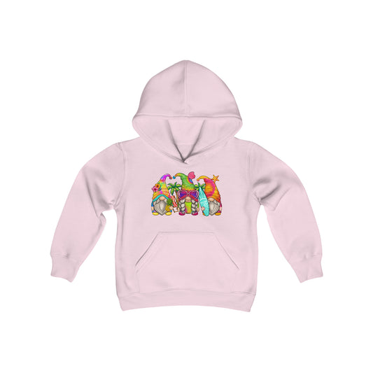 Cute Summer Gnomes - Surf Board - Sunglasses, Beach Days - Youth Heavy Blend Hooded Sweatshirt