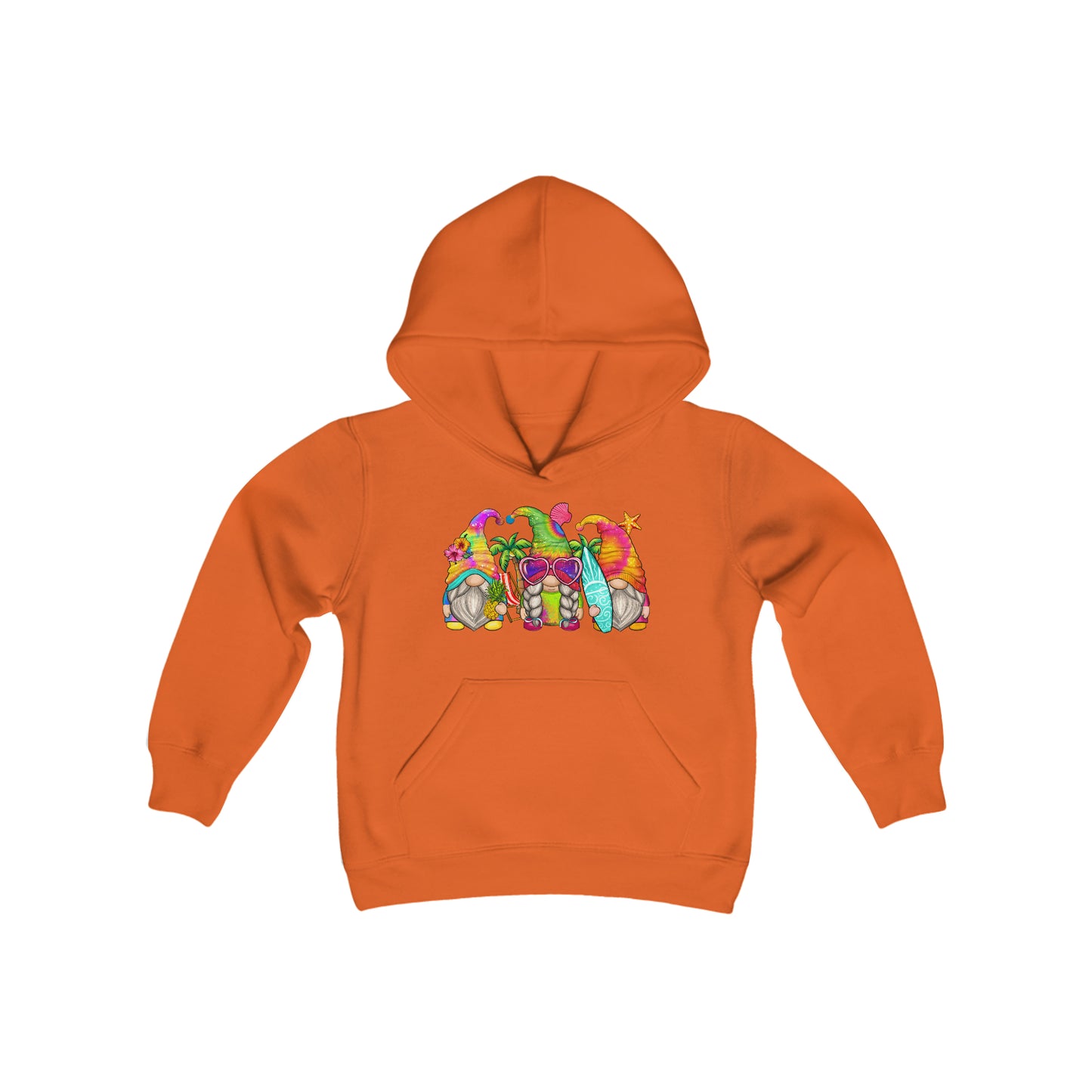 Cute Summer Gnomes - Surf Board - Sunglasses, Beach Days - Youth Heavy Blend Hooded Sweatshirt