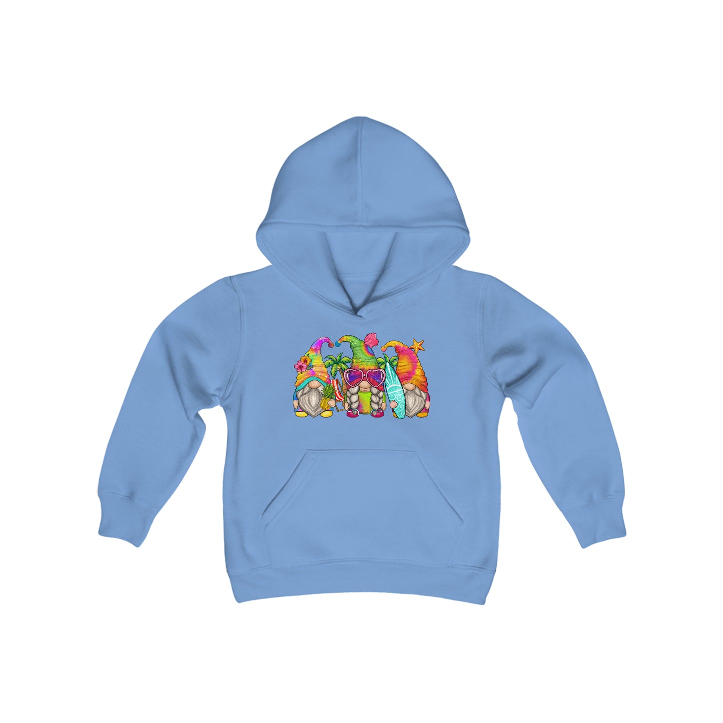 Cute Summer Gnomes - Surf Board - Sunglasses, Beach Days - Youth Heavy Blend Hooded Sweatshirt