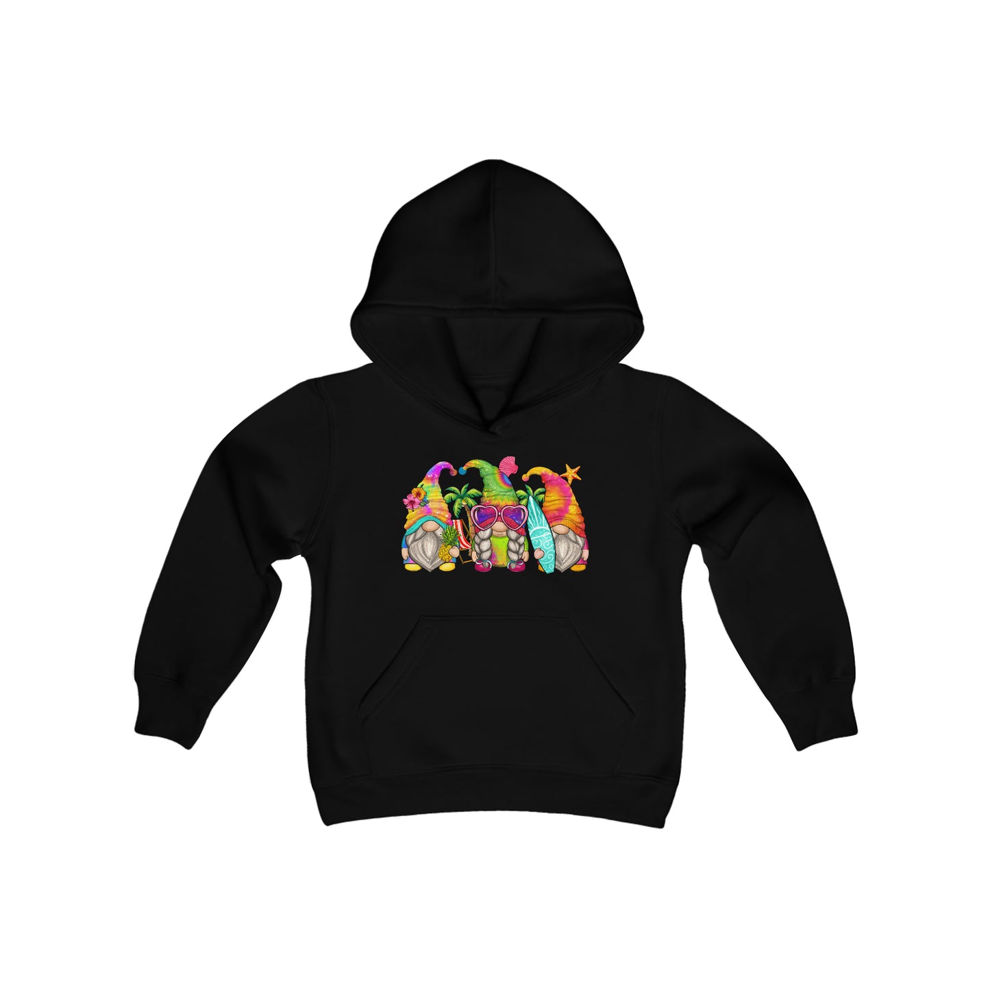 Cute Summer Gnomes - Surf Board - Sunglasses, Beach Days - Youth Heavy Blend Hooded Sweatshirt