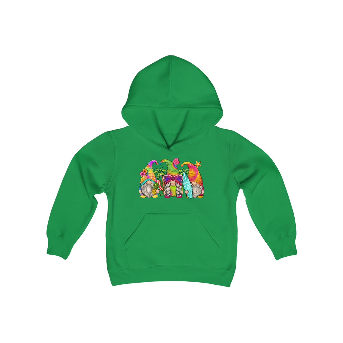 Cute Summer Gnomes - Surf Board - Sunglasses, Beach Days - Youth Heavy Blend Hooded Sweatshirt