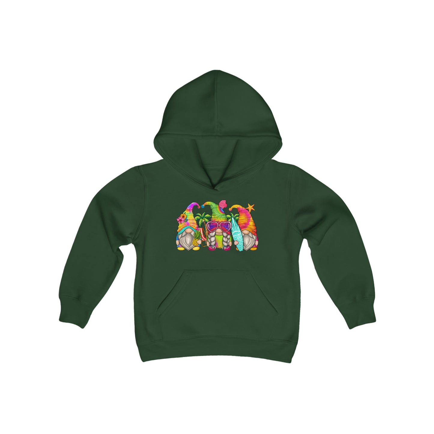 Cute Summer Gnomes - Surf Board - Sunglasses, Beach Days - Youth Heavy Blend Hooded Sweatshirt