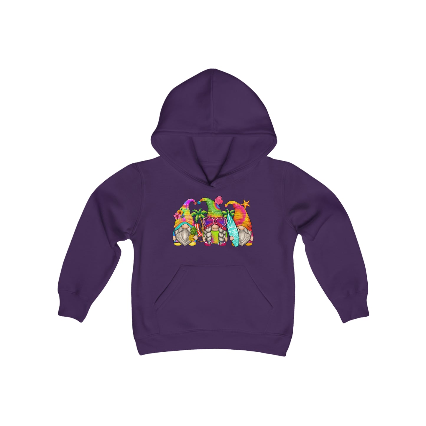 Cute Summer Gnomes - Surf Board - Sunglasses, Beach Days - Youth Heavy Blend Hooded Sweatshirt