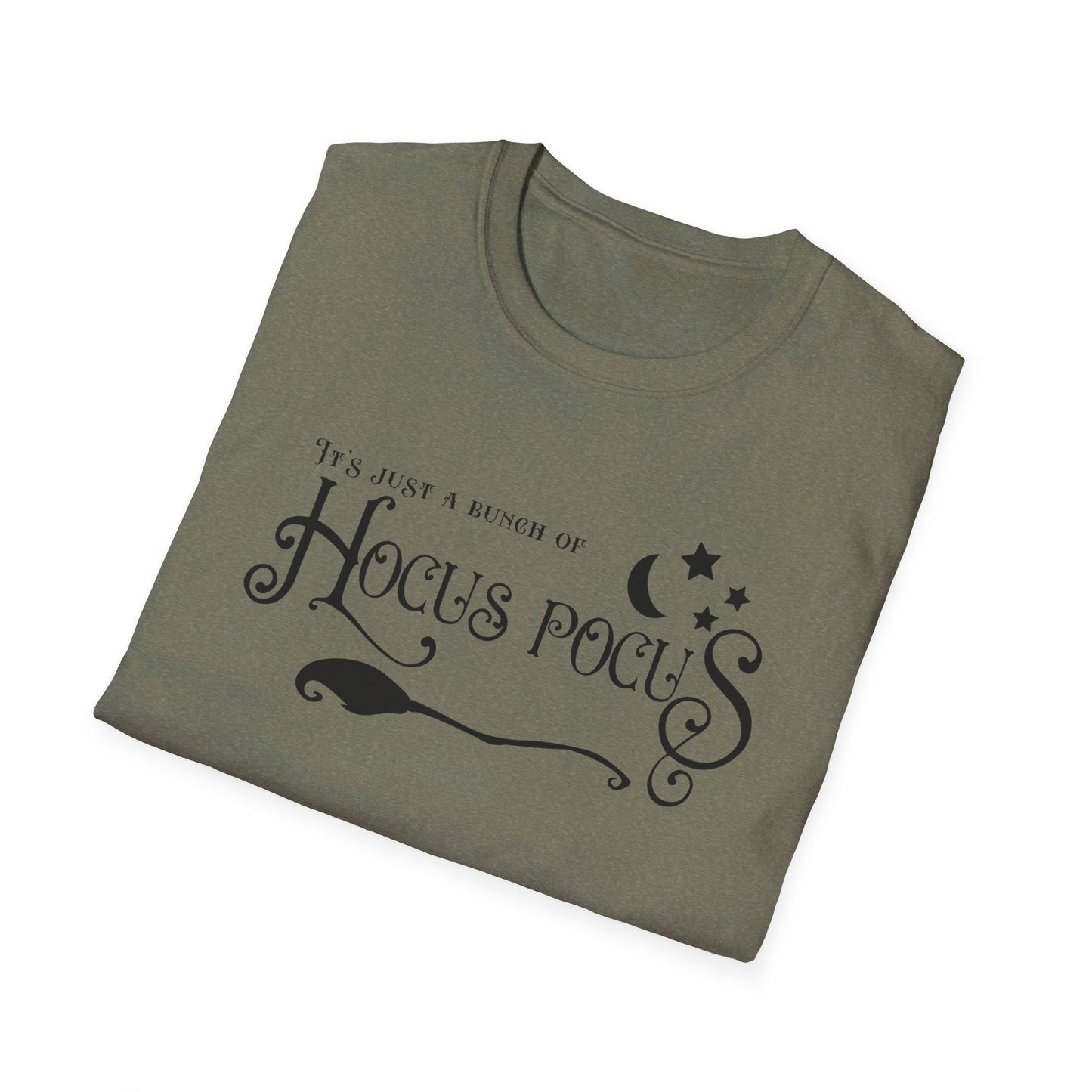 Halloween - It's Just a Bunch of Hocus Pocus - Witch - Broom - Stars - Moon - Unisex Softstyle T-Shirt