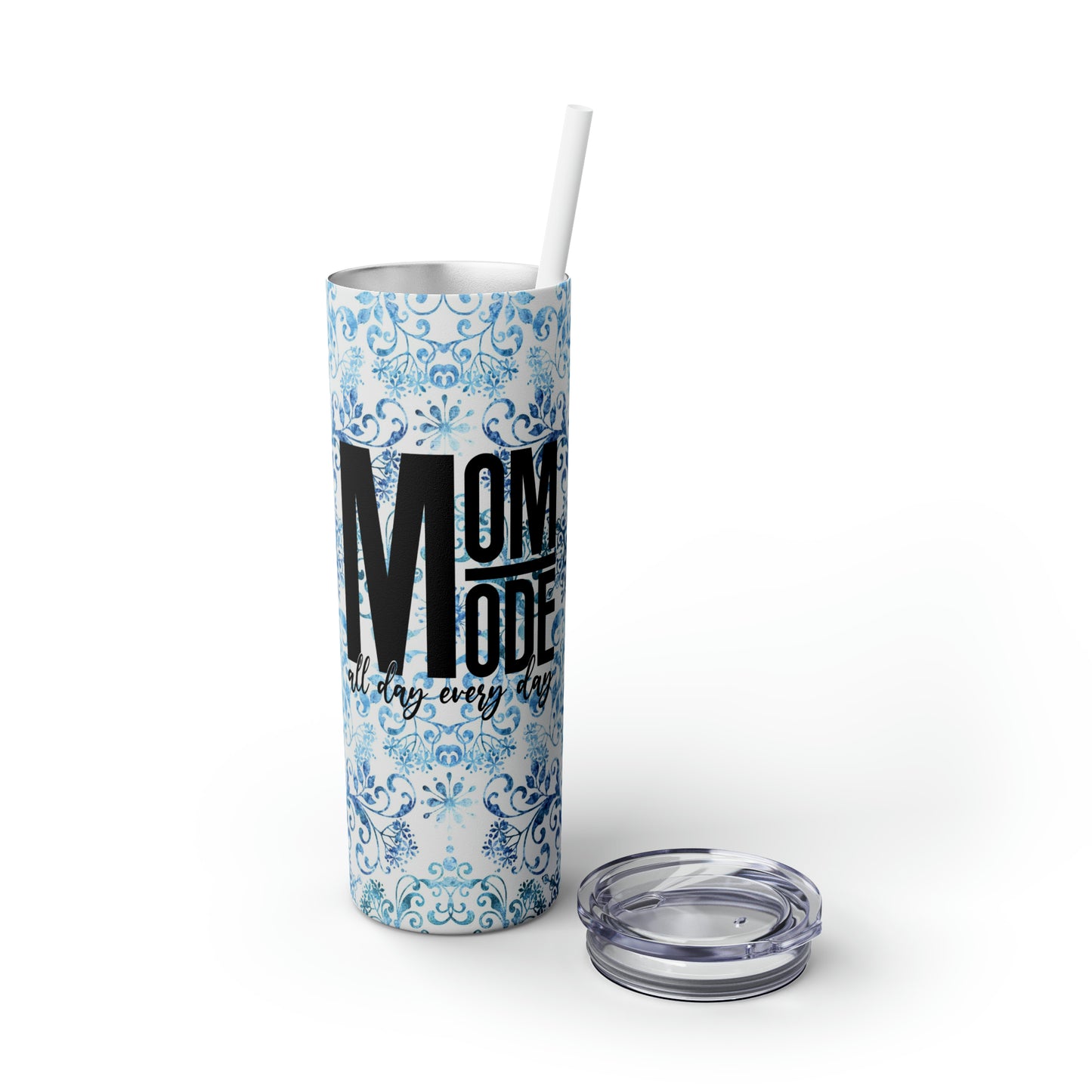 Beautiful Blue and White Winter 11 - Skinny Tumbler with Straw, 20oz - Stainless Steel