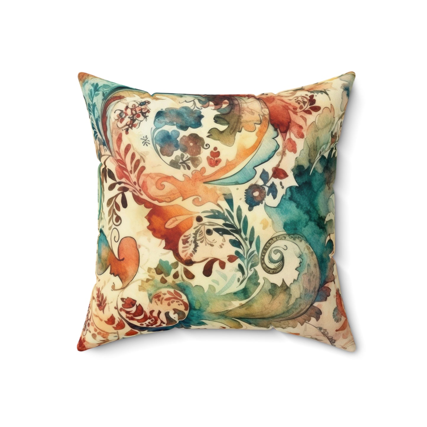 Watercolor Multicolor Paisleys 10 - Beautiful, Shabby Chic, Boho, Fun - Faux Suede Square Pillow