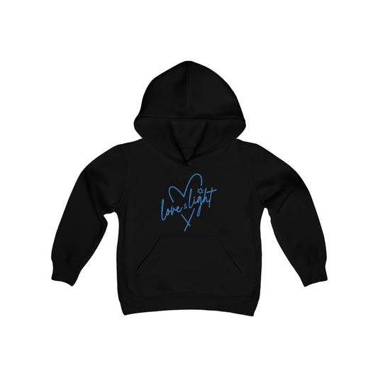 Hanukkah Saying - Love and Light - Star of David - Heart - Fun Hanukkah Tshirt - Celebrate Hanukkah - Youth Heavy Blend Hooded Sweatshirt