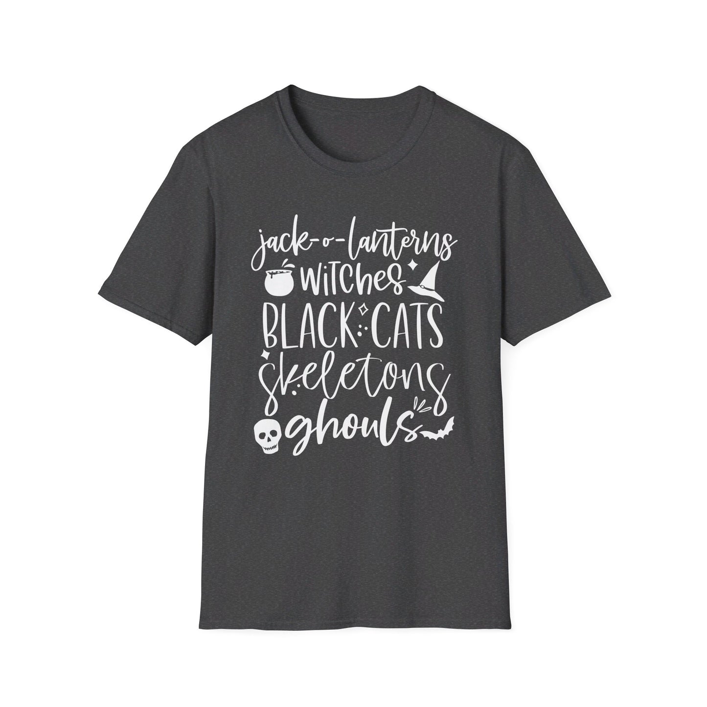 Halloween - Trick or Treat - Ghouls - Black Cat - Pumpkin - Witches - Skeletons - Unisex Softstyle T-Shirt