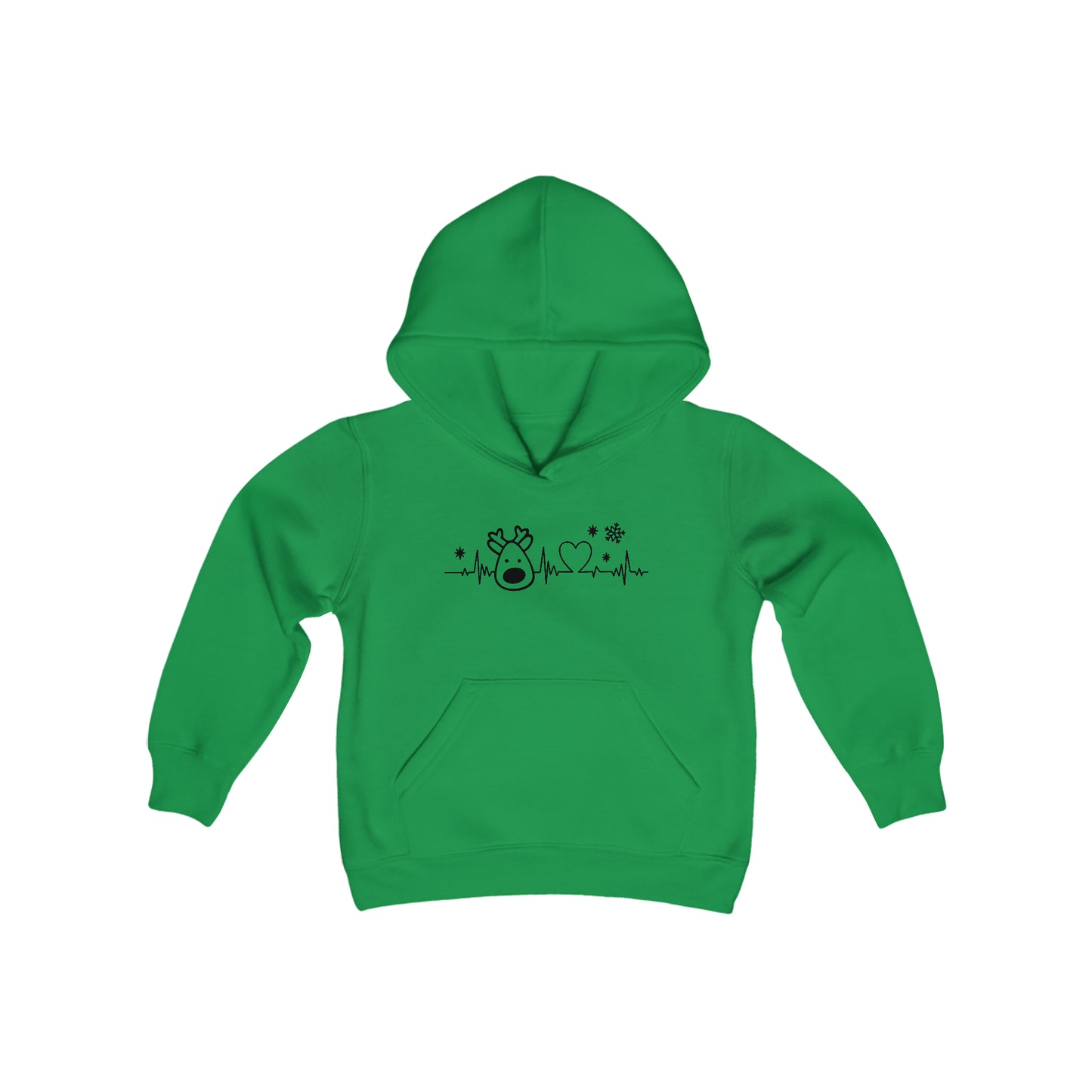 Reindeer Heartbeat - Funny Christmas - Fun Winter - Cute Winter Words - Youth Heavy Blend Hooded Sweatshirt