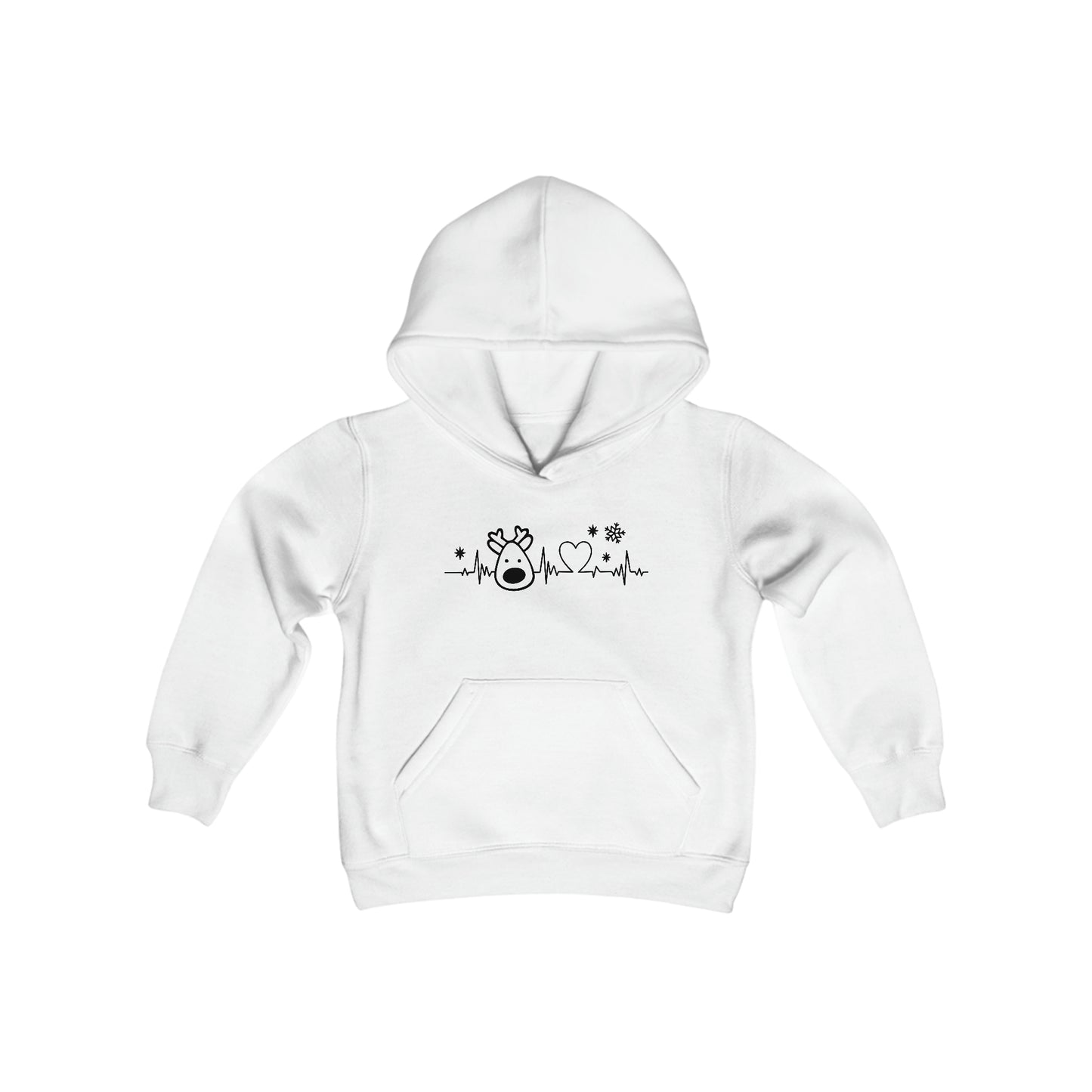 Reindeer Heartbeat - Funny Christmas - Fun Winter - Cute Winter Words - Youth Heavy Blend Hooded Sweatshirt