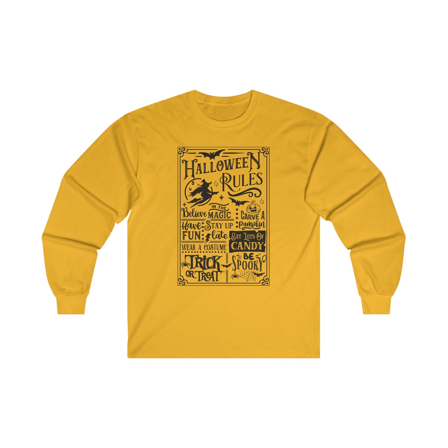 Halloween Rules - Vintage - Magic - Witch - Candy - Skull - Cat - Bat - Trick or Treat - Ultra Cotton Long Sleeve Tee