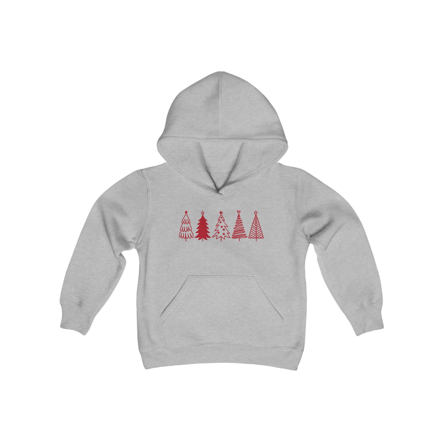Christmas Trees - Hand Drawn - Funny Christmas - Fun Winter - Cute Winter Words - Youth Heavy Blend Hooded Sweatshirt