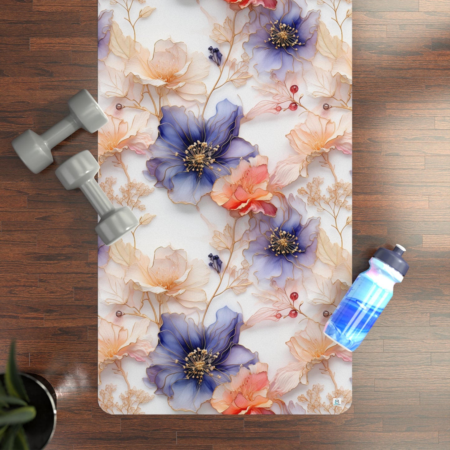 Beautiful Purple Flowers Watercolor 12  - Rubber Yoga Mat