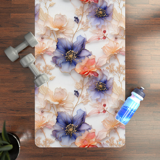 Beautiful Purple Flowers Watercolor 12  - Rubber Yoga Mat