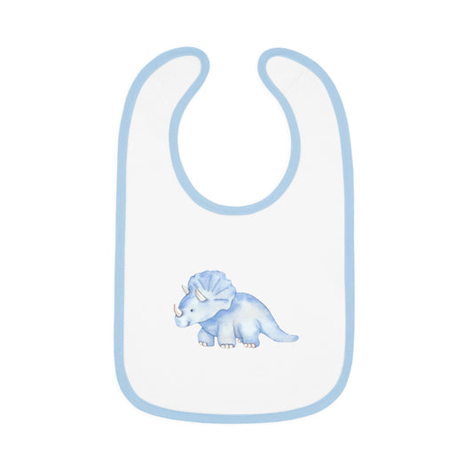 Watercolor Triceratops - Blue - Baby Contrast Trim Jersey Bib