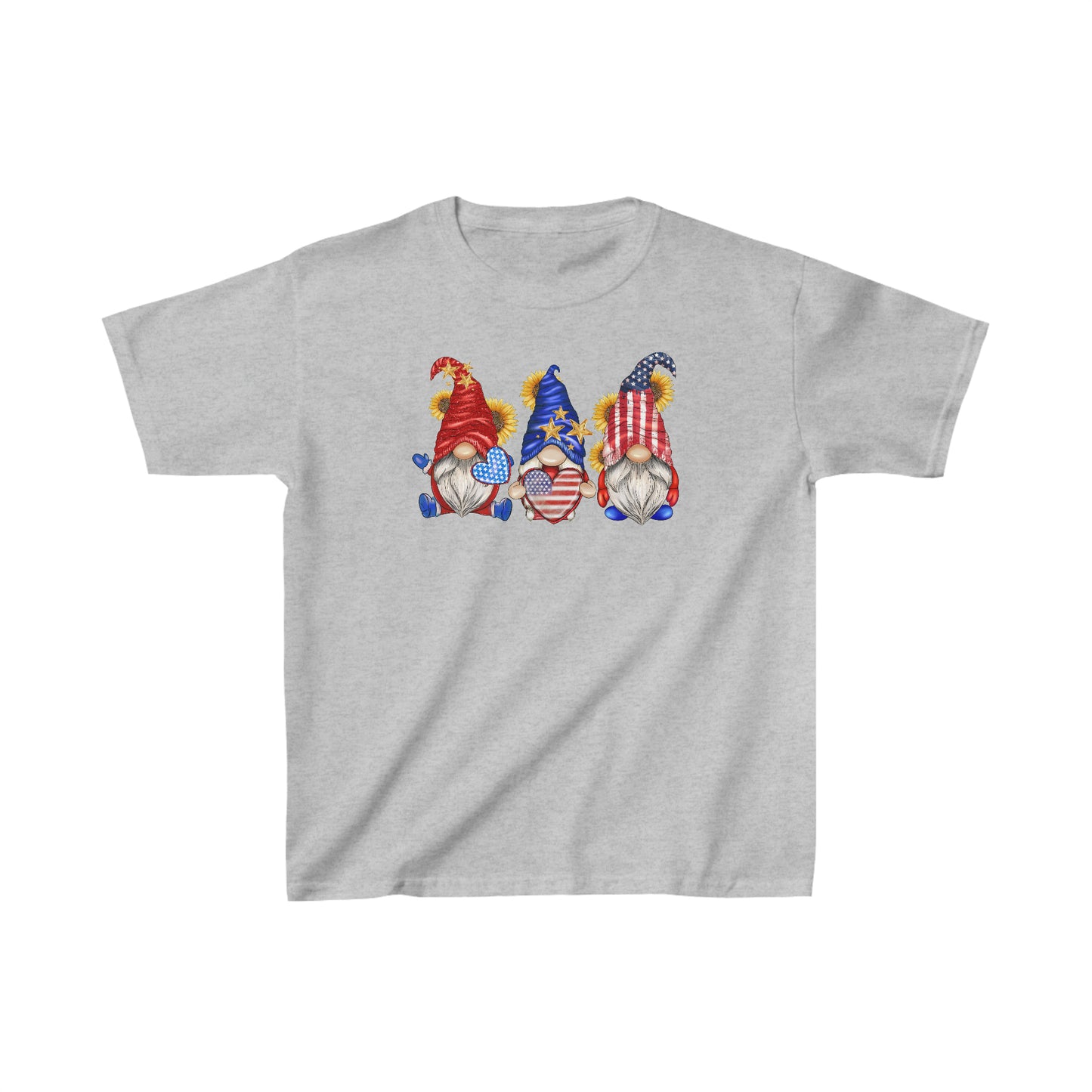 American Flag Hearts and Sunflowers - 4th of July - Independence Day Gnomes - Kids Heavy Cotton Tee