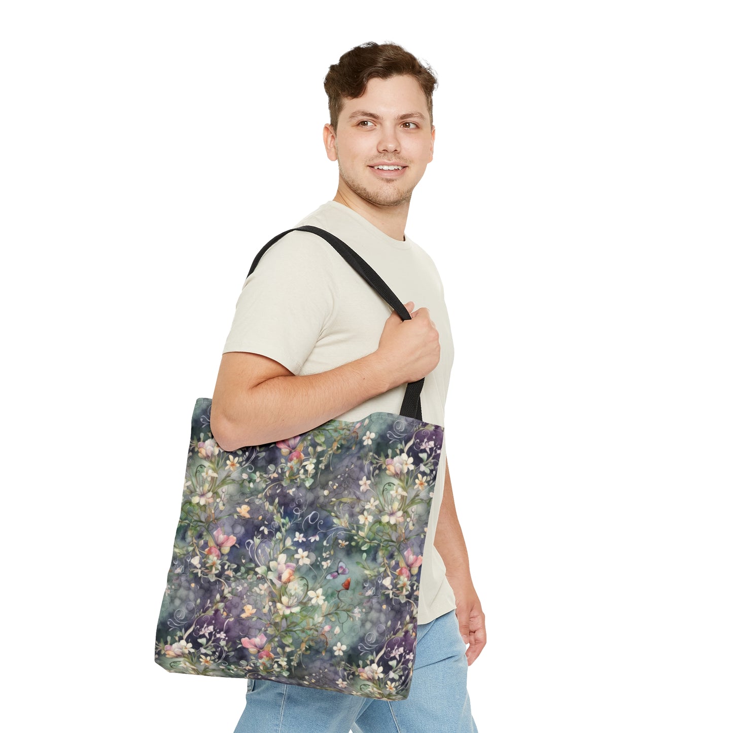 Watercolor Flowers Dark - Practical, high-quality Tote Bag -