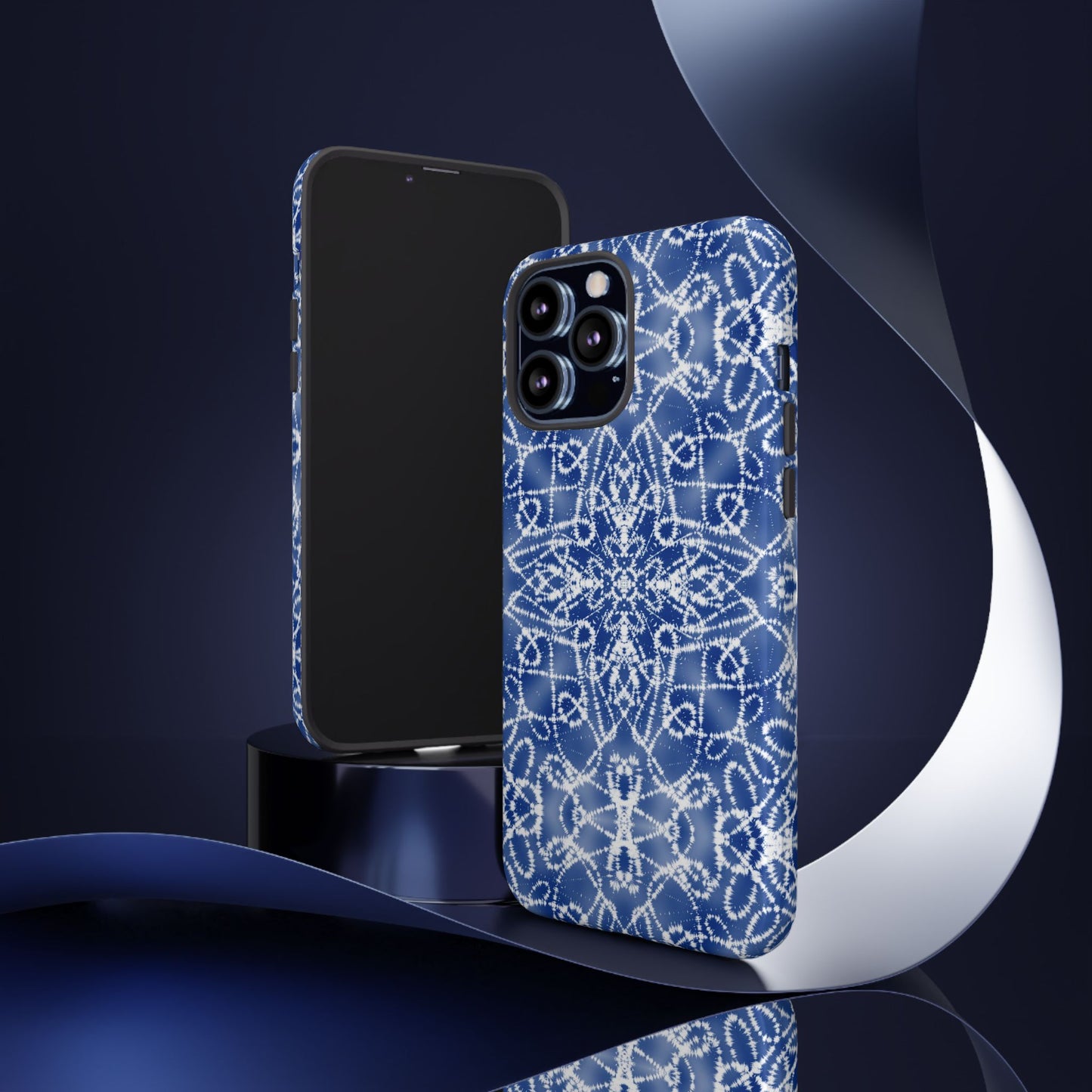 iPhone 13, 1Phone 13 Mini, iPhone 13 Pro, iPhone 13 Pro Max - Blue and White Batik - Tough Phone Cases