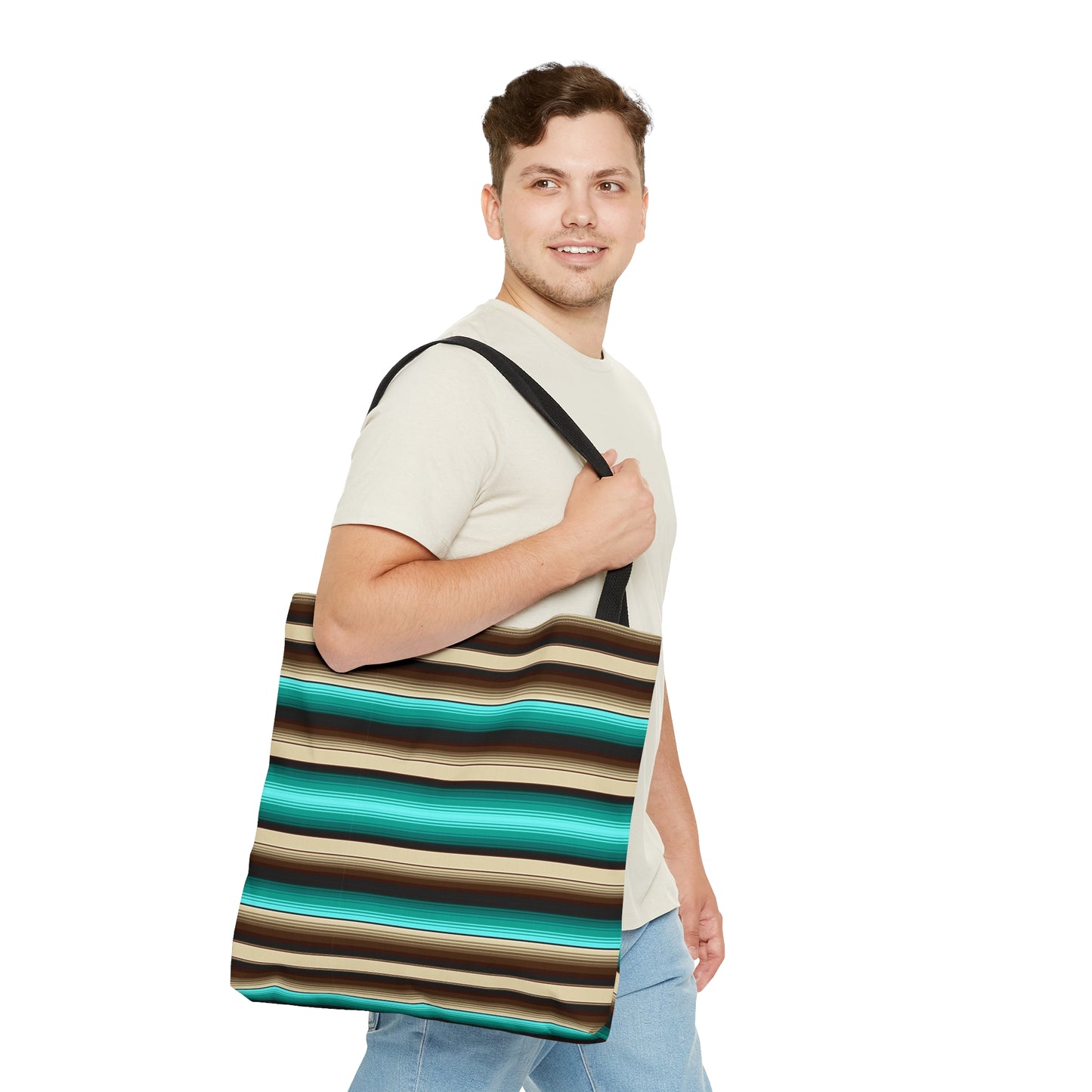 Aqua and Brown Multicolor Striped 23 - Practical, high-quality Tote Bag