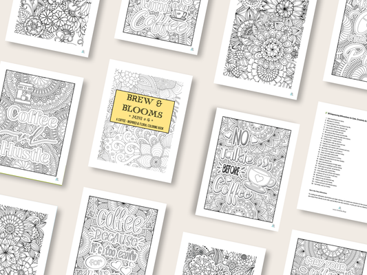 Brew & Blooms - Mini 4 - A Coffee-Inspired & Floral Coloring Book - Digital Download