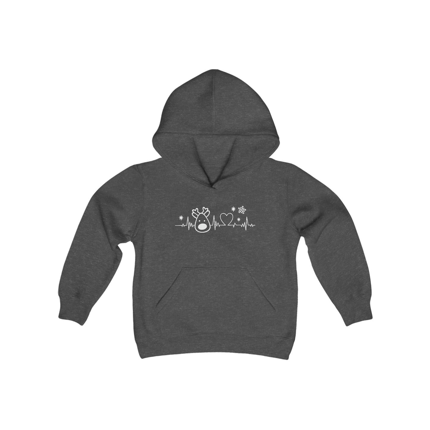 Reindeer Heartbeat - Funny Christmas - Fun Winter - Cute Winter Words - Youth Heavy Blend Hooded Sweatshirt