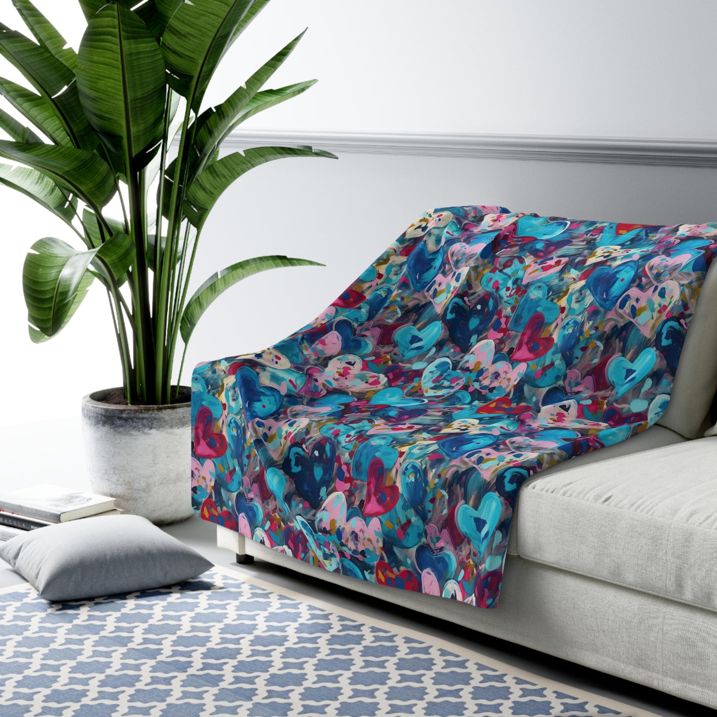 Beautiful, Cozy, Soft - Amazing - Multicolored Painted Hearts 3 - Sherpa Fleece Blanket