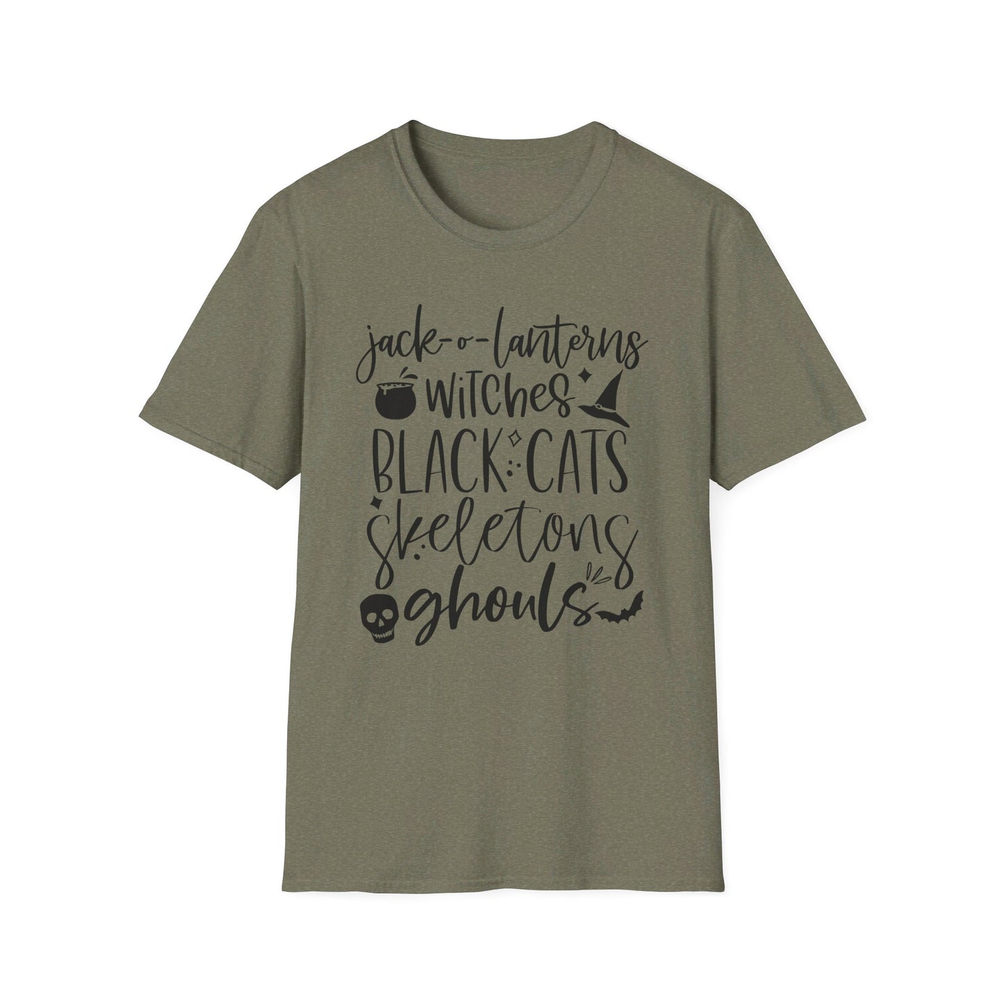Halloween - Trick or Treat - Ghouls - Black Cat - Pumpkin - Witches - Skeletons - Unisex Softstyle T-Shirt