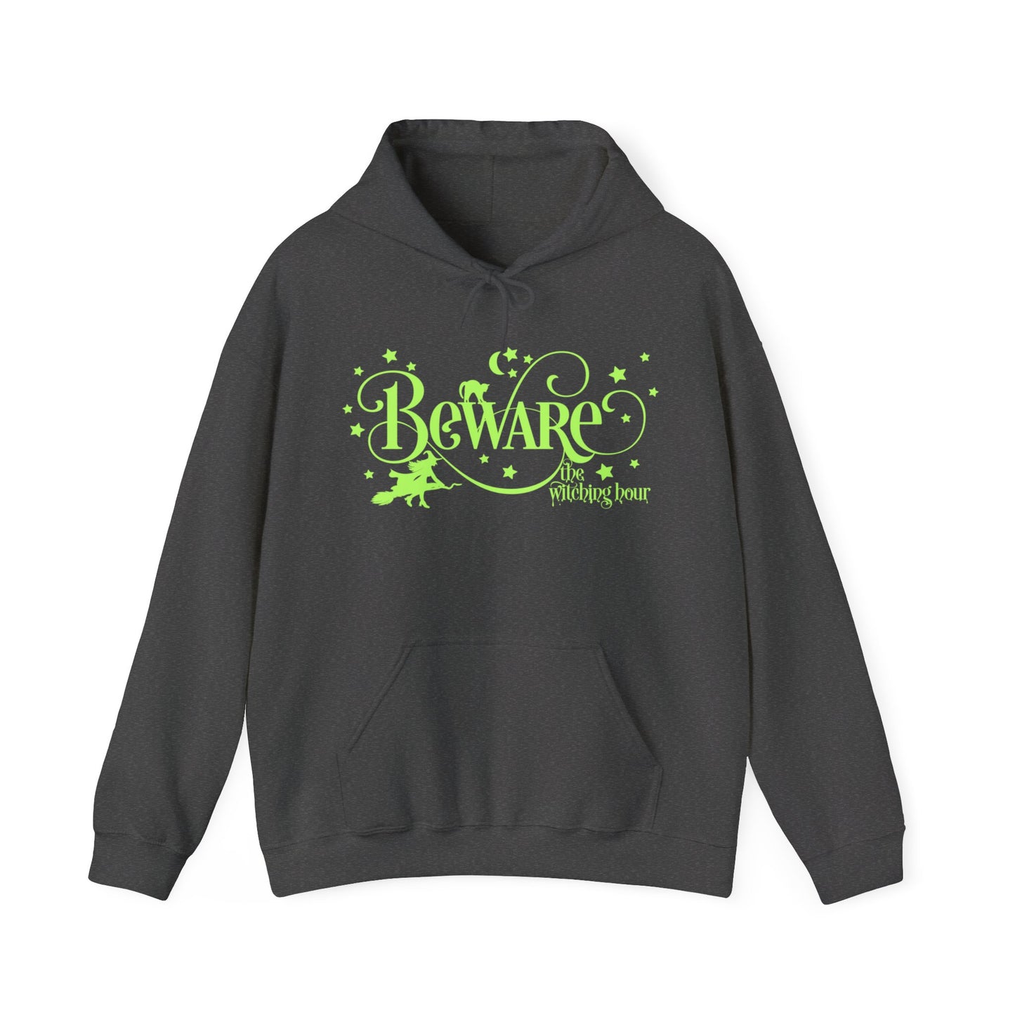 Halloween - Beware the Witching Hour - Witch - Broom - Stars - Moon - Unisex Heavy Blend Hooded Sweatshirt