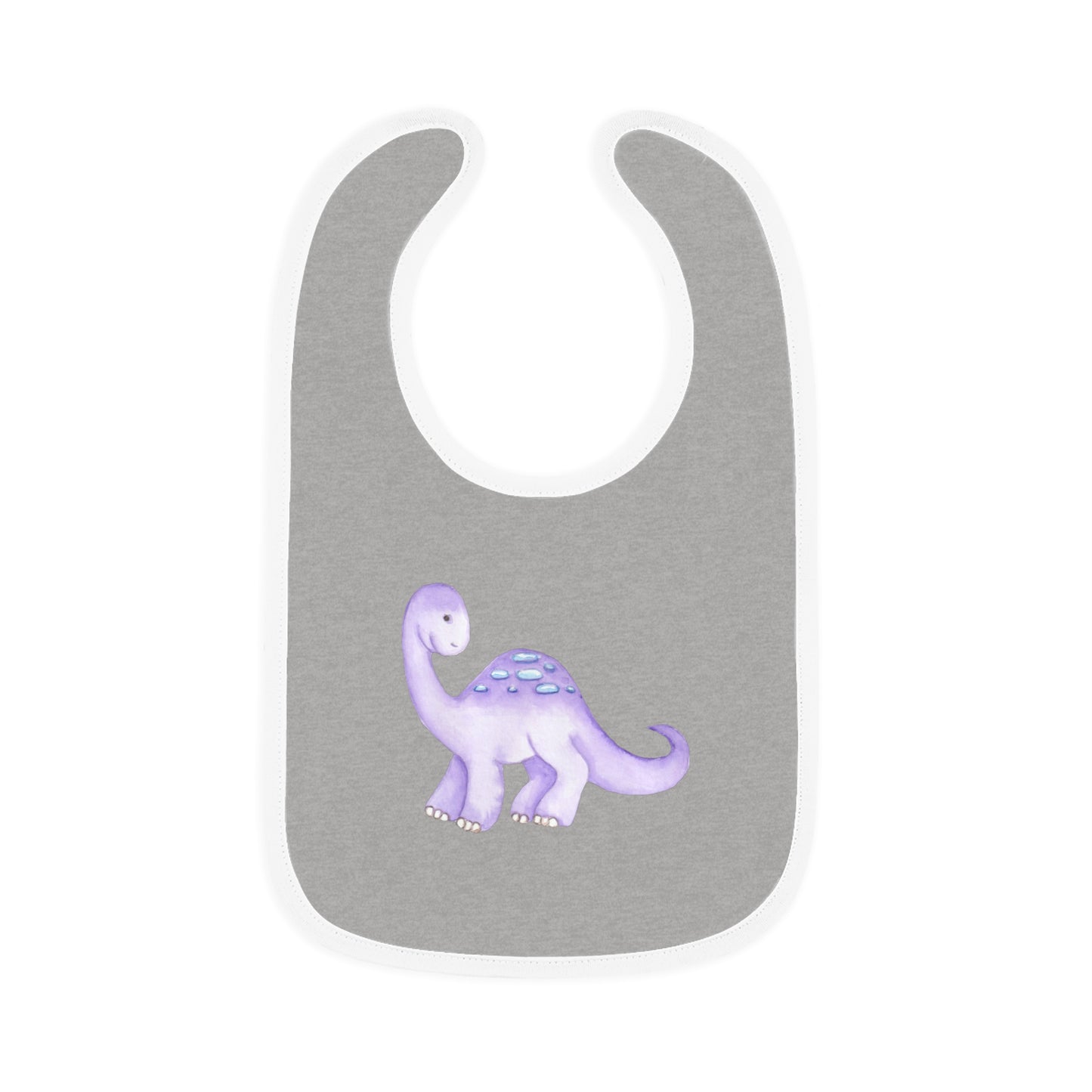 Watercolor Dinosaur - Purple - Baby Contrast Trim Jersey Bib