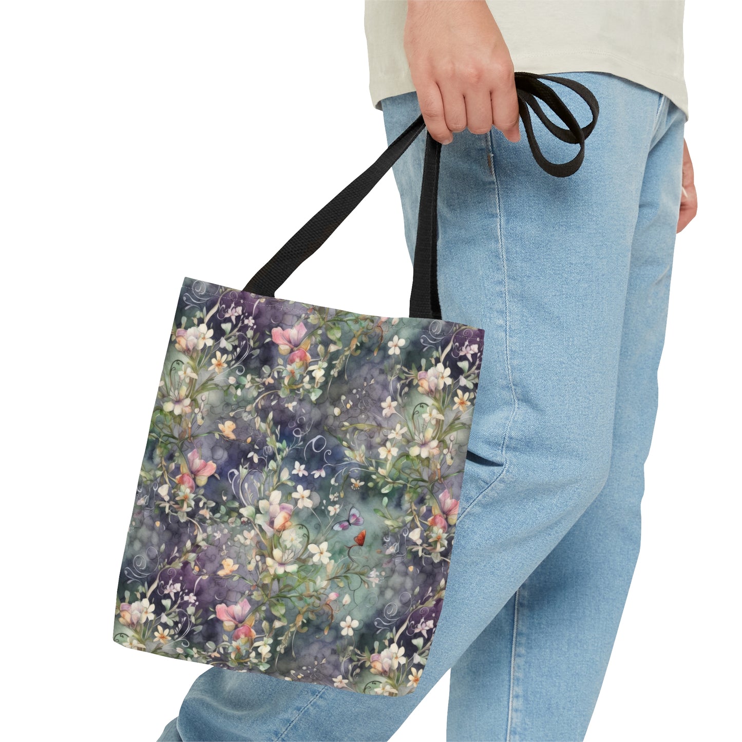 Watercolor Flowers Dark - Practical, high-quality Tote Bag -
