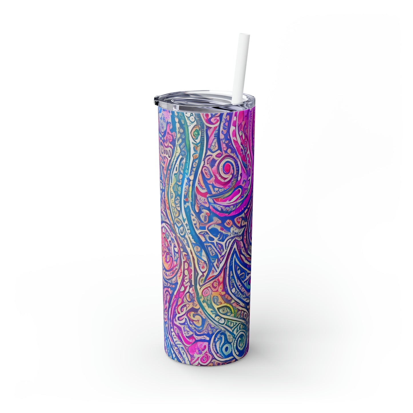 Amazing - Multicolored Watercolor Paisley 1 - Skinny Tumbler with Straw, 20oz - Stainless Steel