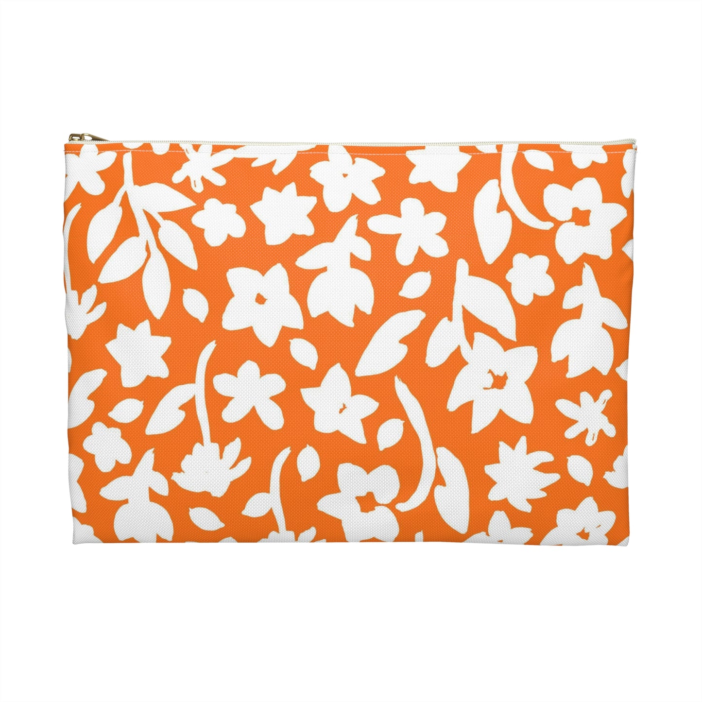 Orange with White Flowers - You are Strong - Inspirational -  Accessory Pouch / Makeup Case / Travel Pouch / Pencil Case / Art Case