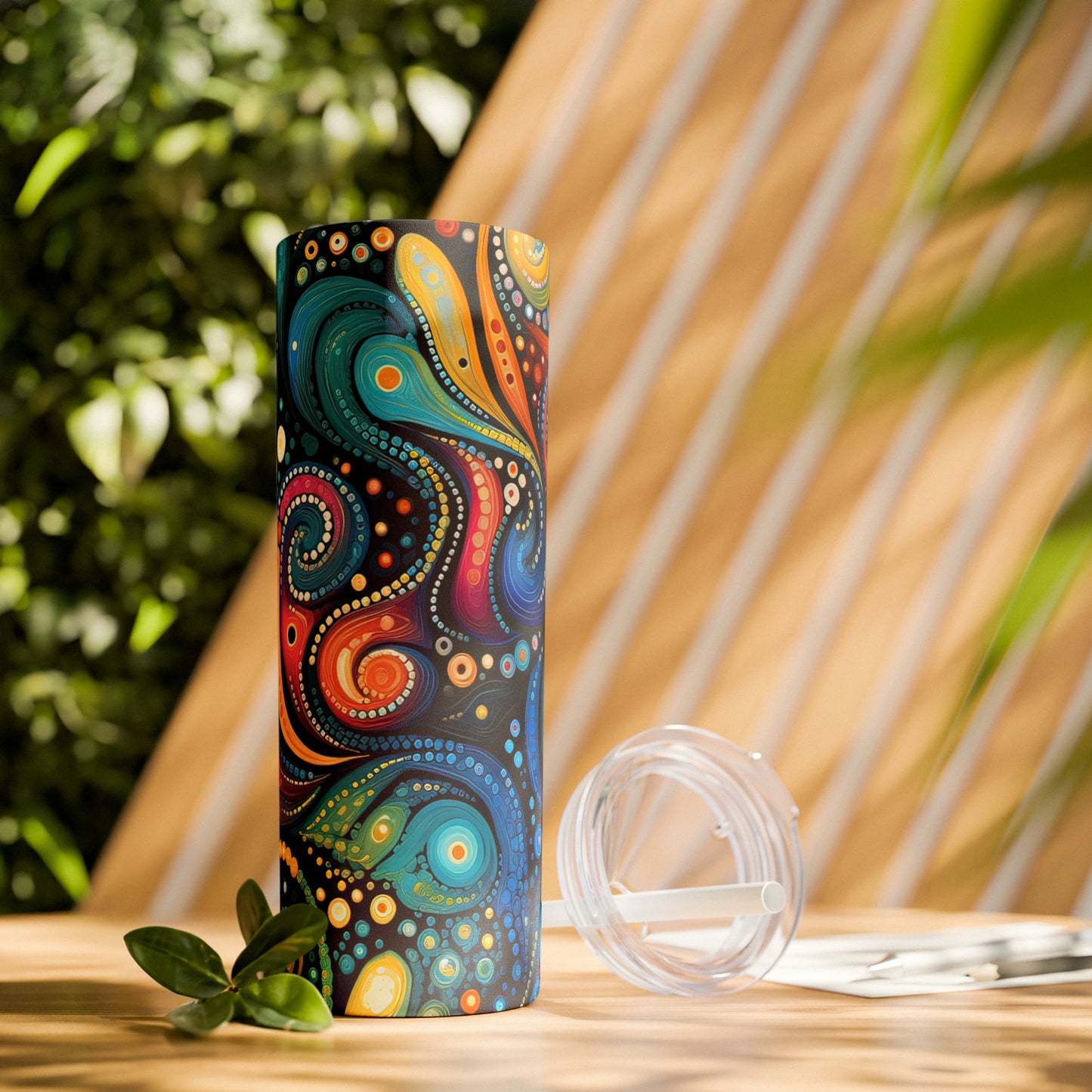 Colorful Psychedelic Swirls 1.8 - Skinny Tumbler with Straw, 20oz - Stainless Steel