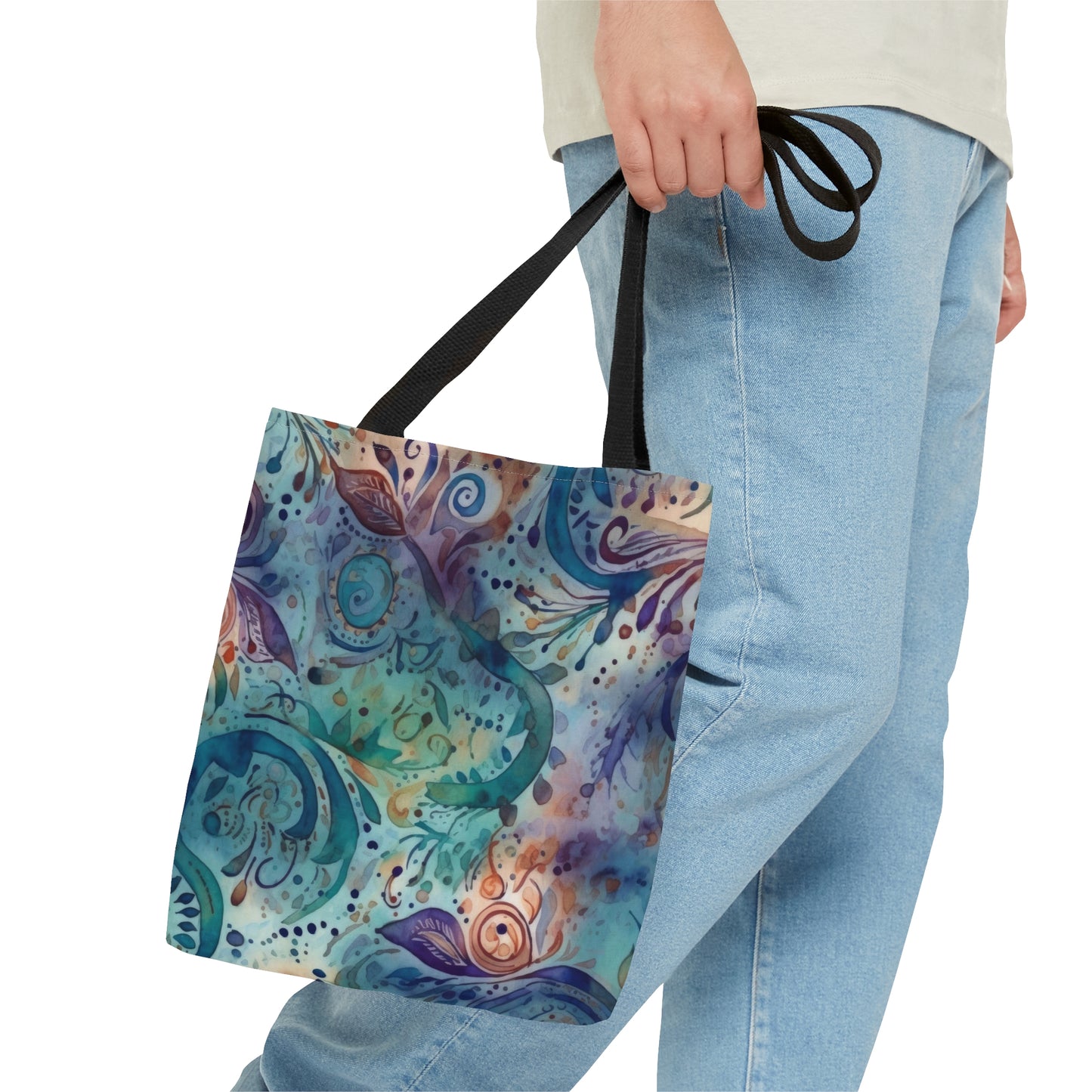 Beautiful and Unique - Watercolor Blue Multicolor Paisleys 12 - Useful, Multipurpose Bag -Tote Bag (AOP)