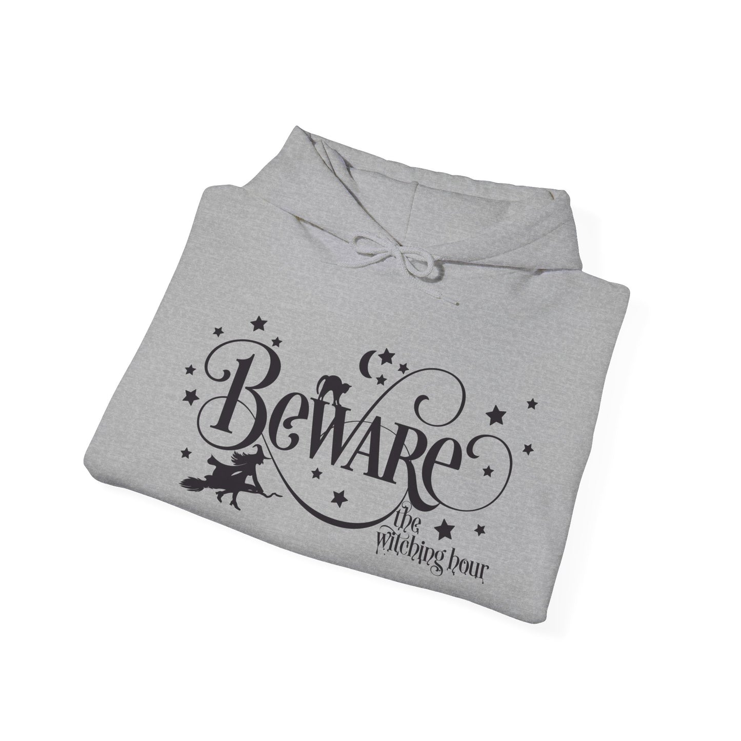 Halloween - Beware the Witching Hour - Witch - Broom - Stars - Moon - Unisex Heavy Blend Hooded Sweatshirt