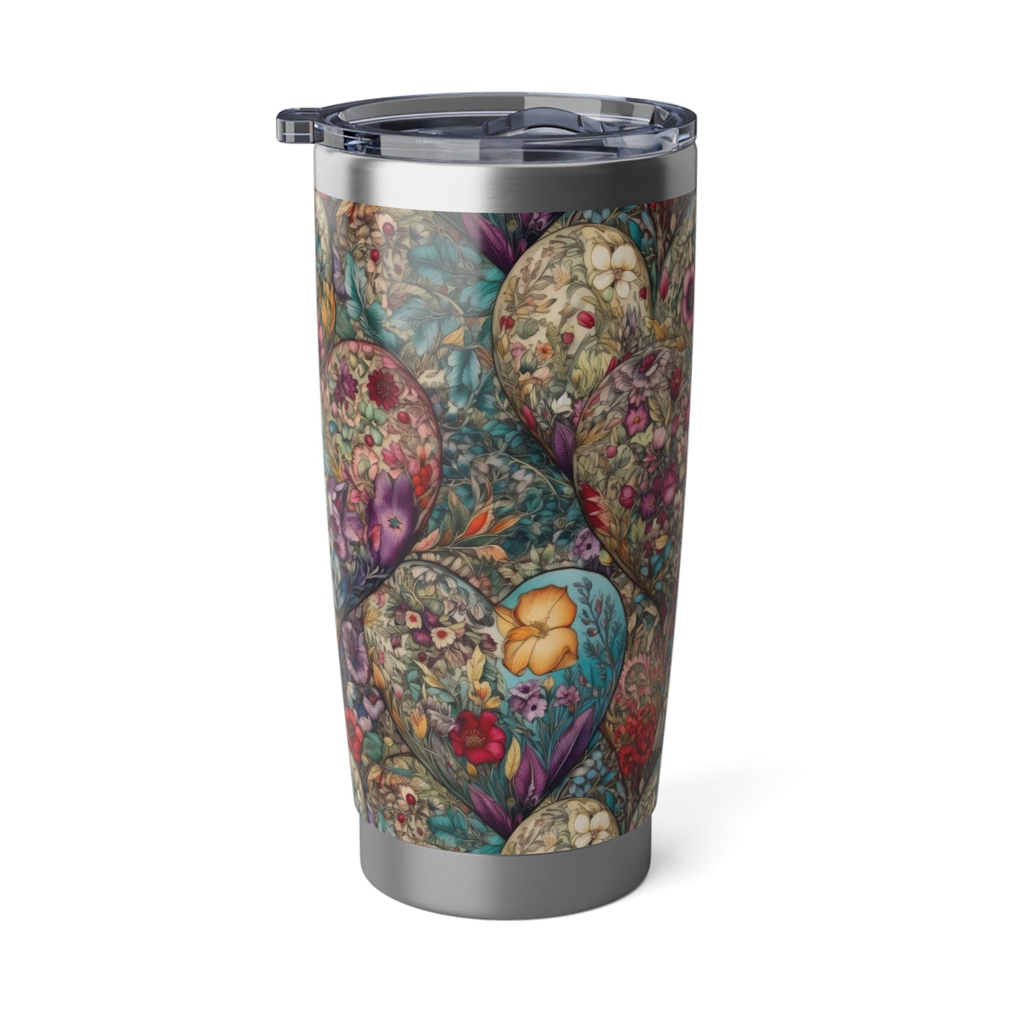 Fabric Hearts with Flowers 1.12 - Vagabond 20oz Tumbler - Stainless Steel - Double Wall