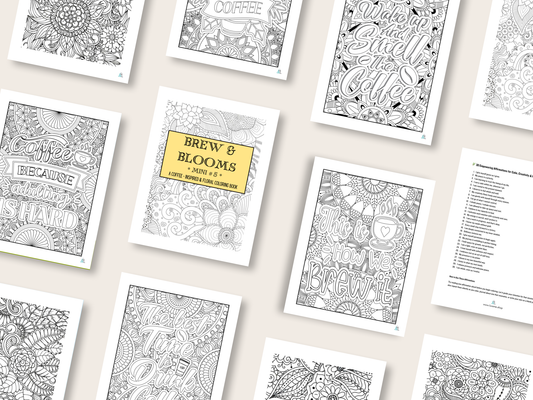 Brew & Blooms - Mini 5 - A Coffee-Inspired & Floral Coloring Book - Digital Download