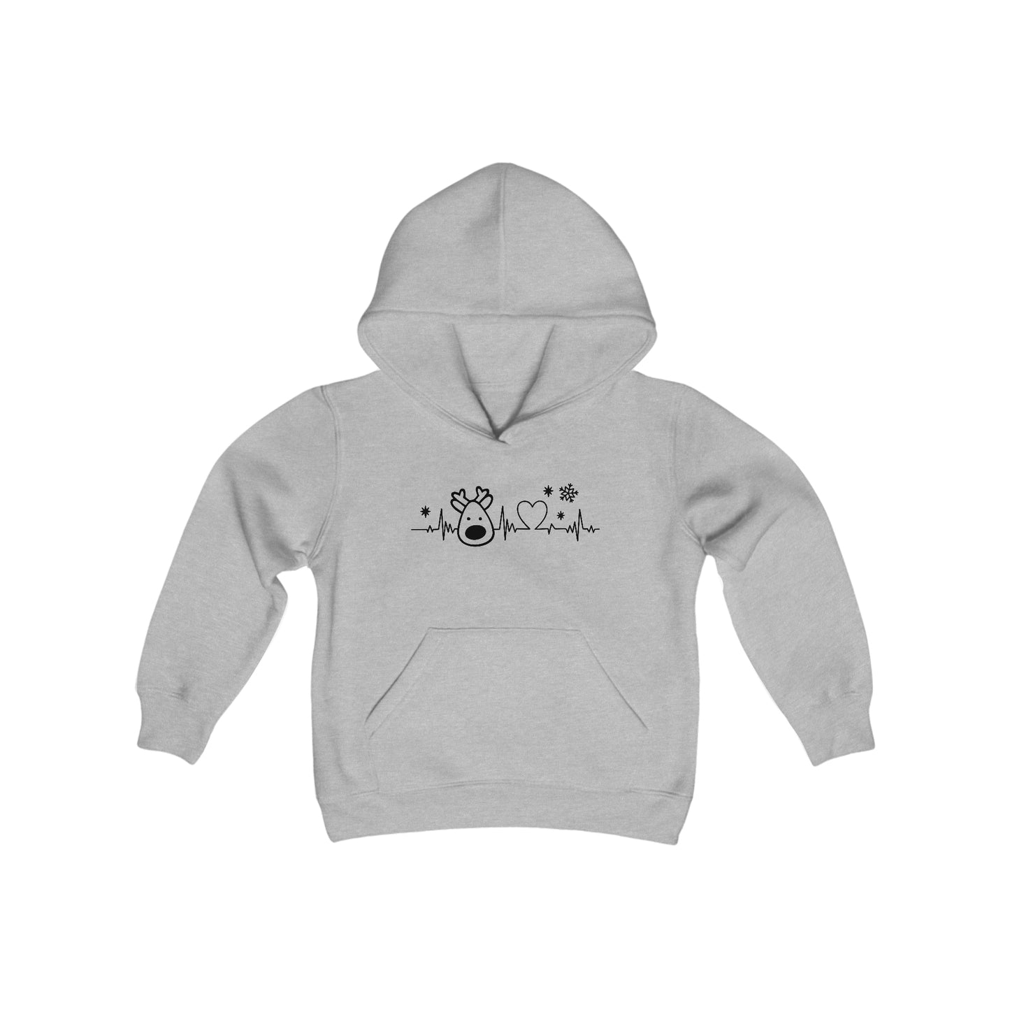 Reindeer Heartbeat - Funny Christmas - Fun Winter - Cute Winter Words - Youth Heavy Blend Hooded Sweatshirt