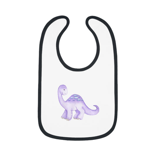 Watercolor Dinosaur - Purple - Baby Contrast Trim Jersey Bib