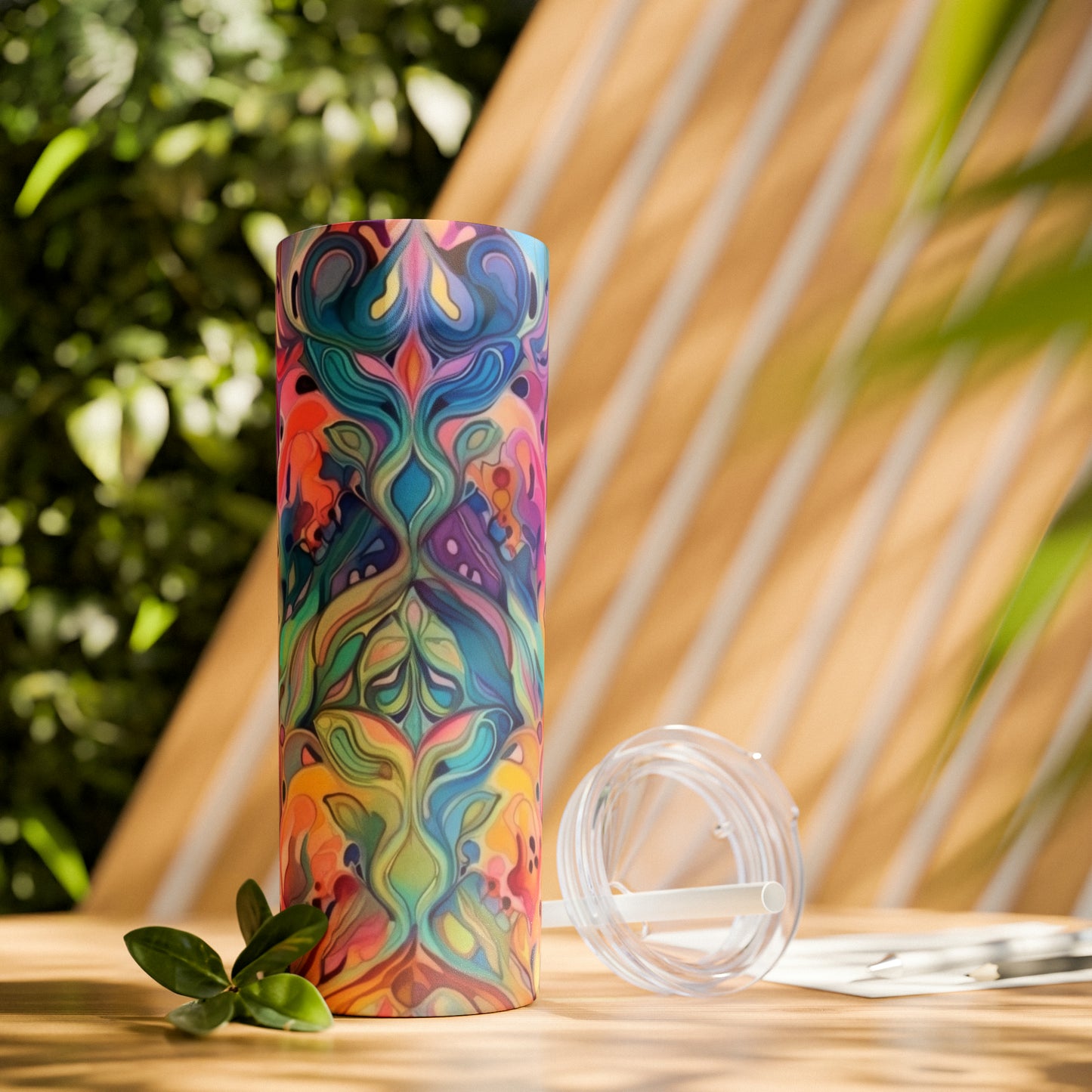 Beautiful Watercolor Multicolor - Skinny Tumbler with Straw, 20oz - Stainless Steel