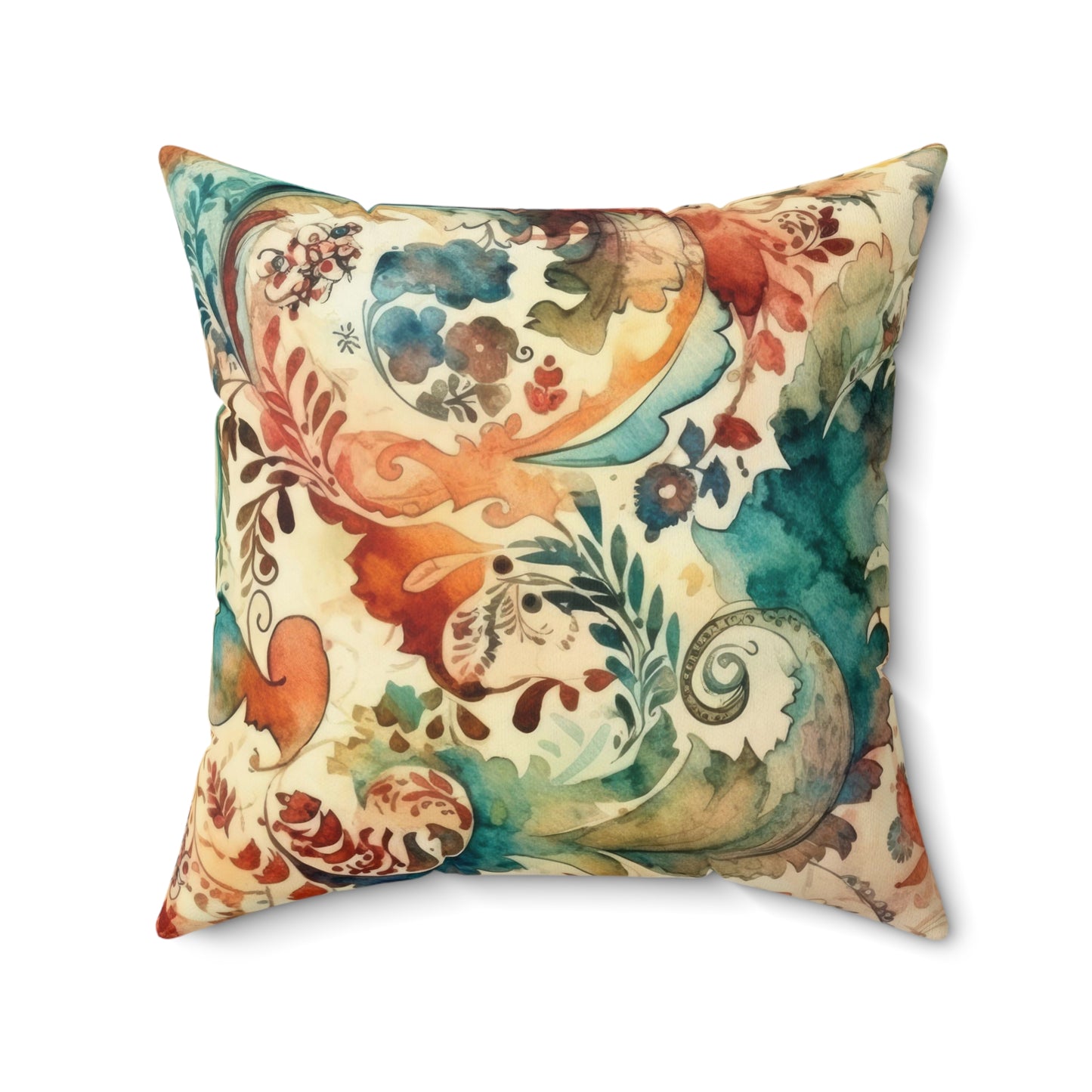 Watercolor Multicolor Paisleys 10 - Beautiful, Shabby Chic, Boho, Fun - Faux Suede Square Pillow