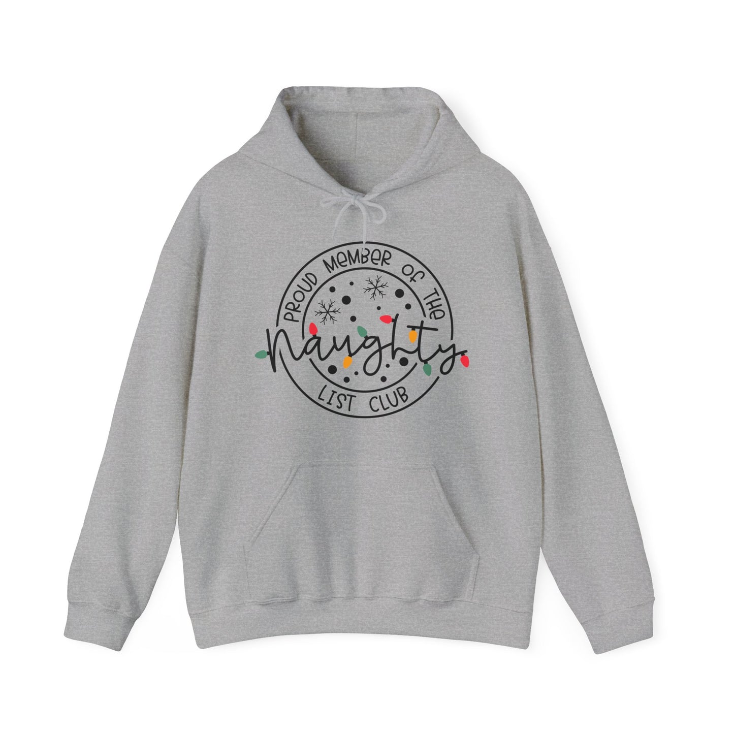 Naughty List Club - Christmas Lights - Snowflakes - Funny Christmas - Unisex Heavy Blend™ Hooded Sweatshirt